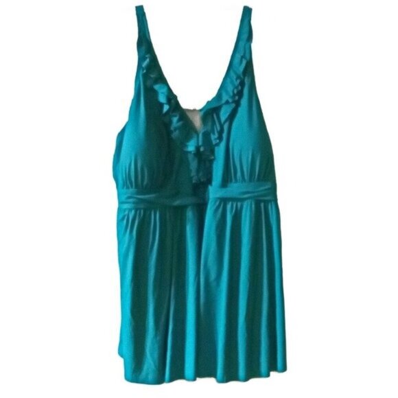 NWT Plus Size 28 Green Ruffled Swim Dress - Picture 1 of 4